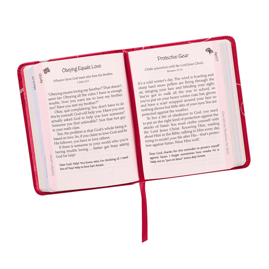 Personalized Custom Text Your Name The One-Minute Devotions for Girls Pink Faux Leather Devotional