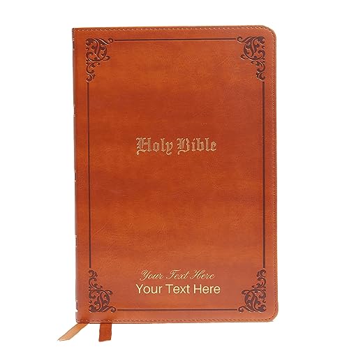 Personalized Custom Text Your Name KJV Large Print Thinline Bible Comfort Print Tan Leathersoft