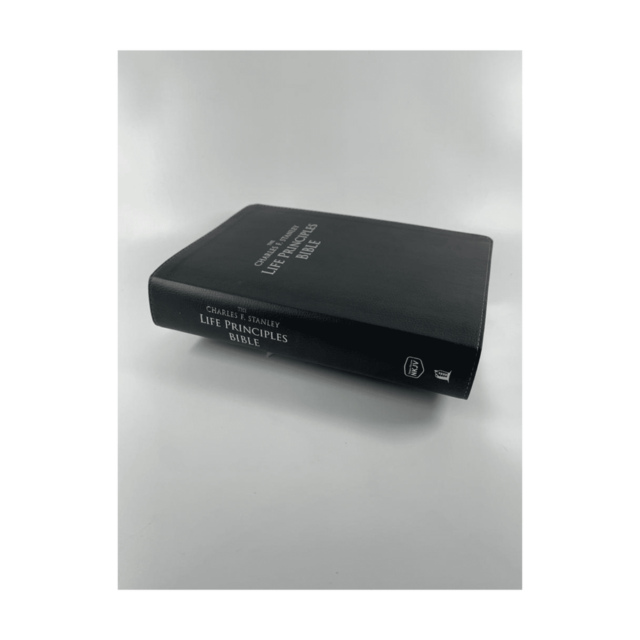 Personalized Custom Text Your Name NKJV The Charles F. Stanley Life Principles Bible Large Print Edition Black Leathersoft