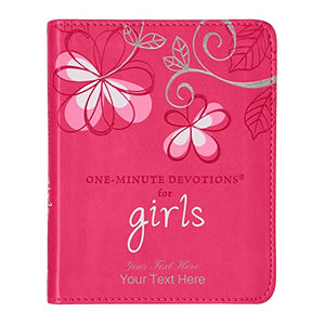 Personalized Custom Text Your Name The One-Minute Devotions for Girls Pink Faux Leather Devotional