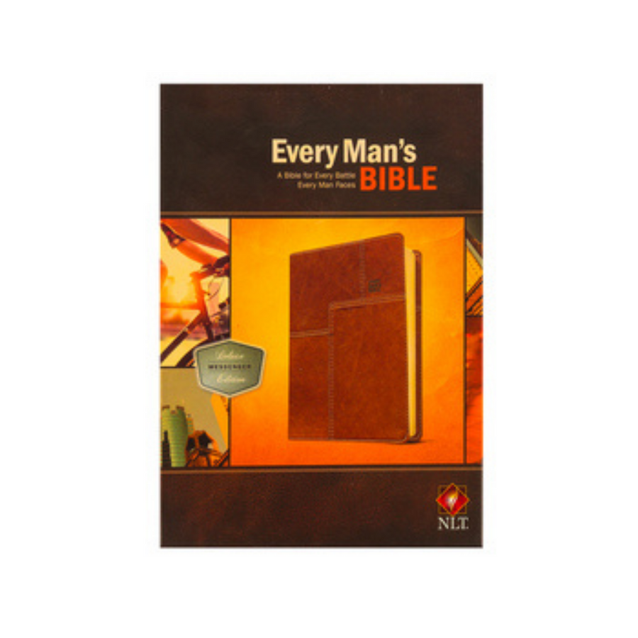 Personalized Every Man's Bible Deluxe Messenger Edition LeatherLike Brown New Living Translation