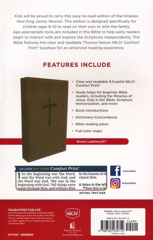 Personalized NKJV Holy Bible for Kids Leathersoft Brown Comfort Print