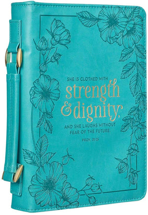 Proverbs 31:25 Faux Leather Teal Personalized Bible Cover For Women