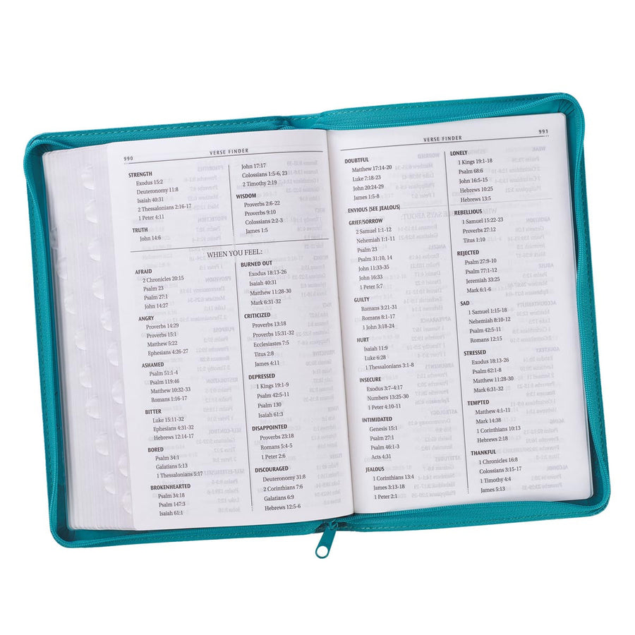 Personalized KJV Zippered Deluxe Gift Bible Thumb Index Faux Leather Turquoise