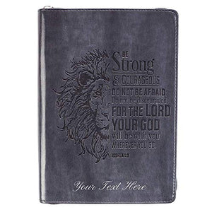 Personalized Lion Face Be Strong and Courageous Zippered Classic LuxLeather Journal