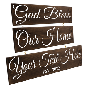 Personalized Wood Sign 3 Tier Custom God Bless Our Home