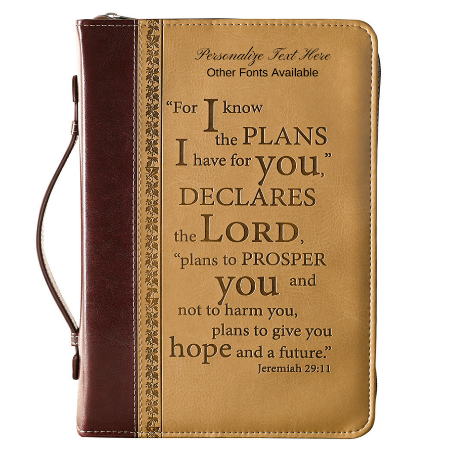 I Know the Plans Two-tone Brown Faux Leather Jeremiah 29:11 Personalized Bible Cover For Women