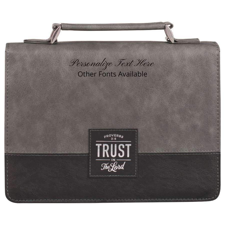 Trust in the LORD Proverbs 3:5 Gray and Black Faux Leather Personalized Bible Cover For Men