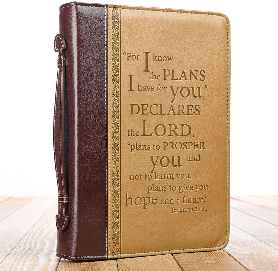 Jeremiah 29:11 Two-Tone Brown Faux Leather Personalized Bible Cover For Women