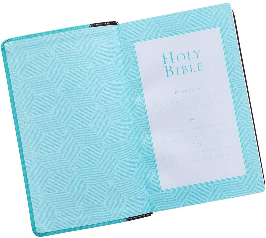 Personalized KJV Holy Bible Giant Print Turquoise and Brown Faux Leather Flexcover