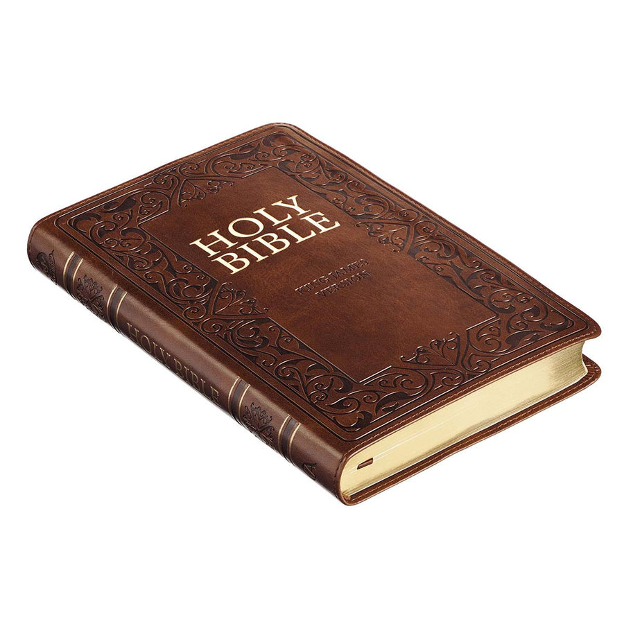 Personalized Custom Text Your Name KJV Deluxe Gift Bible Brown Faux Leather King James Version