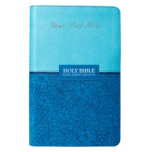 Personalized KJV Giant Print Bible Two-Tone Blue Faux Leather w/Ribbon Marker King James Version