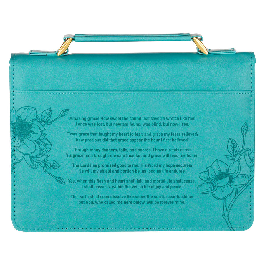 Amazing Grace Floral Teal Faux Leather Personalized Bible Cover For Women