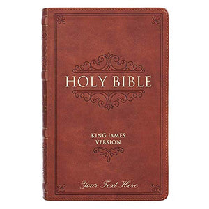 Personalized Custom Text Your Name KJV Holy Bible Giant Print Brown Faux Leather w/Ribbon Marker