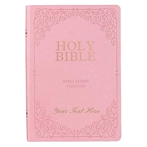 Personalized KJV Holy Bible Giant Print Full-Size Bible Pink Faux Leather Bible w/ Ribbon Marker