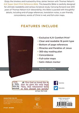 Personalized KJV Reference Bible Super Giant Print Red Letter Comfort Print Leather-Look Burgundy