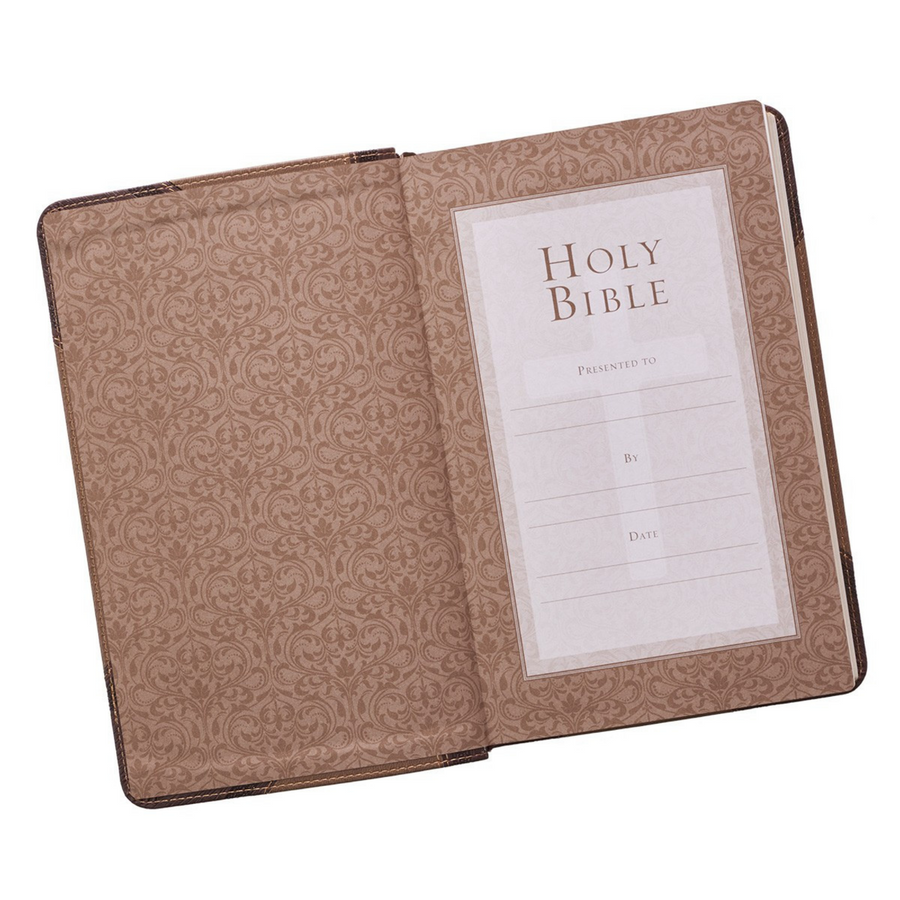 Personalized KJV Holy Bible Giant Print Dark Brown/Tan Faux Leather King James Version