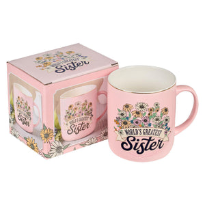 World's Greatest Sister Pink Daises Ceramic Coffee Mug