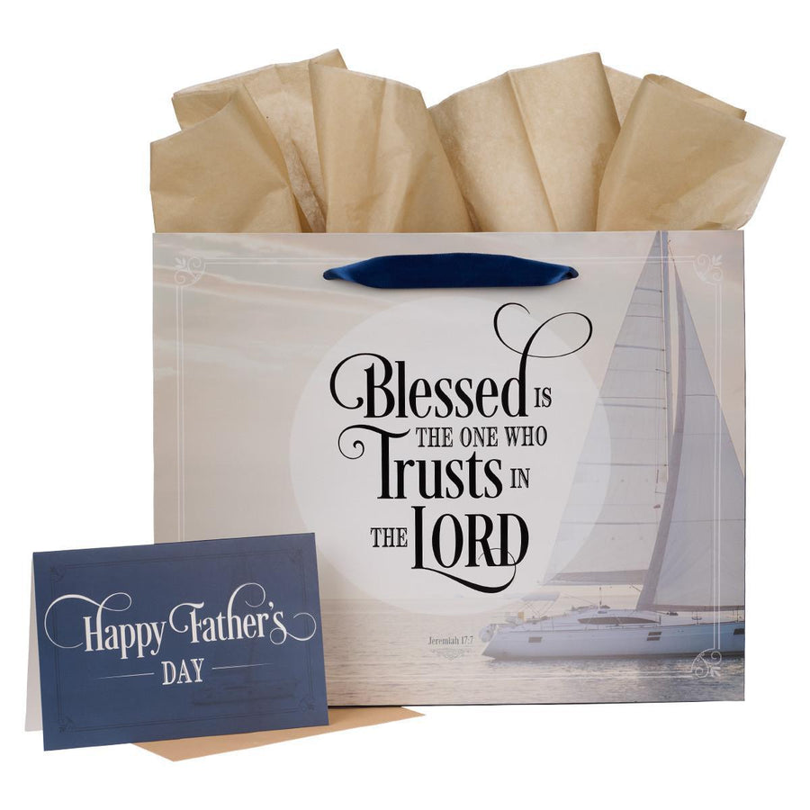 Blessed Is The One Jeremiah 17:7 Navy Large Landscape Gift Bag with Card