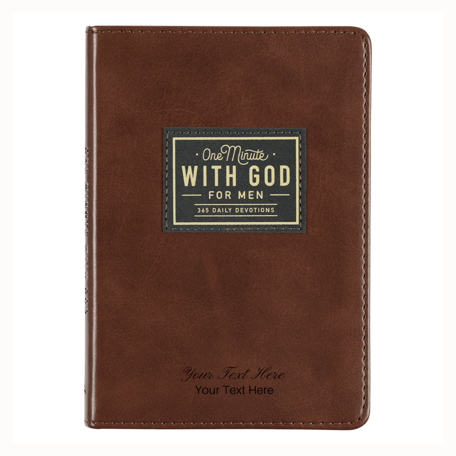 Personalized Custom Text Your Name One Minute with God for Men Daily Devotional Brown Faux Leather