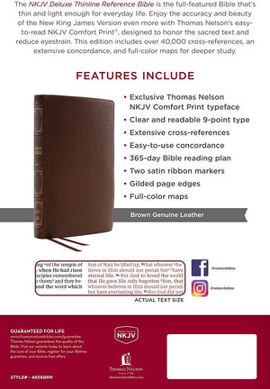 Personalized NKJV Deluxe Thinline Reference Bible Red Letter Comfort Print Genuine Leather Brown