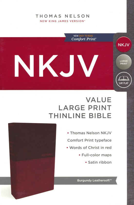 Personalized NKJV Value Thinline Bible Large Print Leathersoft Burgundy New King James Version