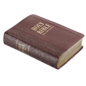 Personalized KJV Brown Faux Leather Small COMPACT Bible w/Ribbon Red Letter