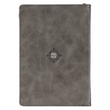 Load image into Gallery viewer, Personalized Journal All things through Christ Gray Faux Leather with Zipper Closure Philippians 4:13
