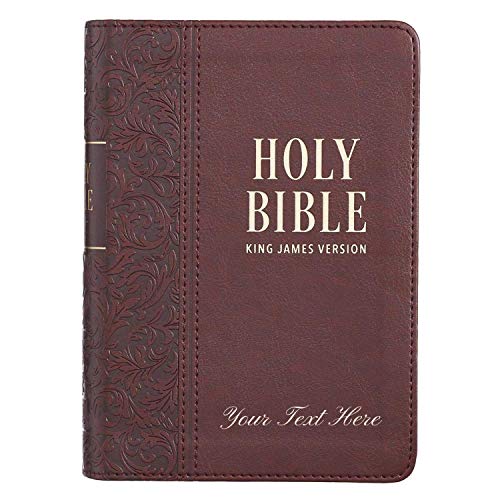 Personalized KJV Brown Faux Leather Small COMPACT Bible w/Ribbon Red Letter