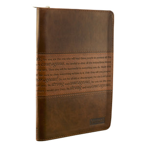 Personalized Custom Text Strong and Courageous Zippered Journal LuxLeather Joshua 1:5-7 Brown