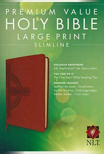 Personalized NLT Premium Value Slimline Bible Large Print Cross LeatherLike Sienna