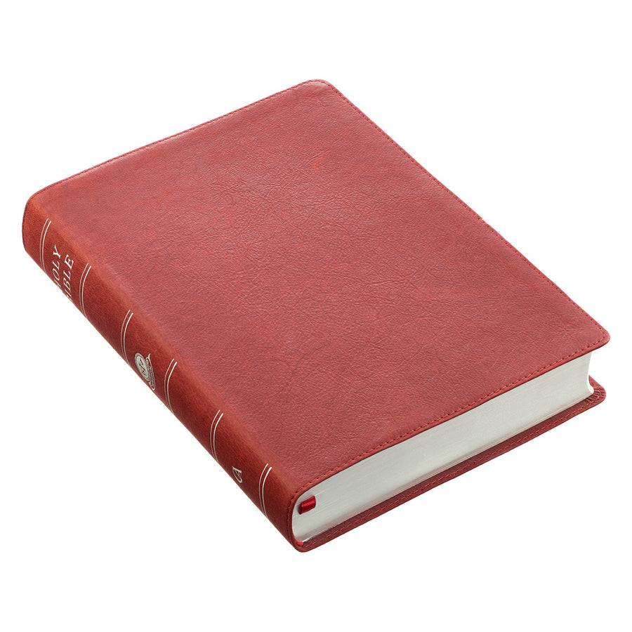 Personalized KJV Super Giant Print Holy Bible Full Grain Premium Leather Thumb Index Burgundy