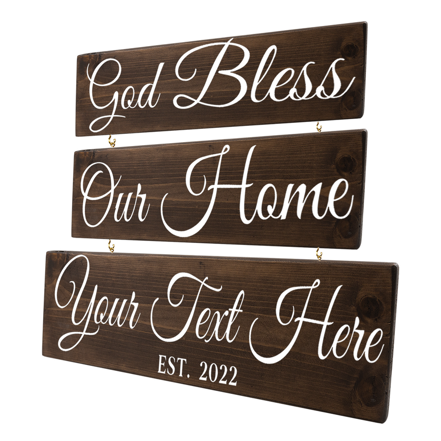 Personalized Wood Sign 3 Tier Custom God Bless Our Home