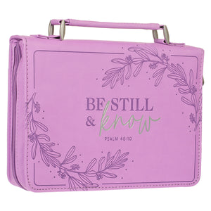 Be Still & Know Psalm 46:10 Purple Laurel Faux Leather Personalized Bible Cover For Women