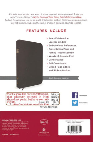 Personalized NKJV Personal Size Giant Print Reference Bible Black Genuine Leather