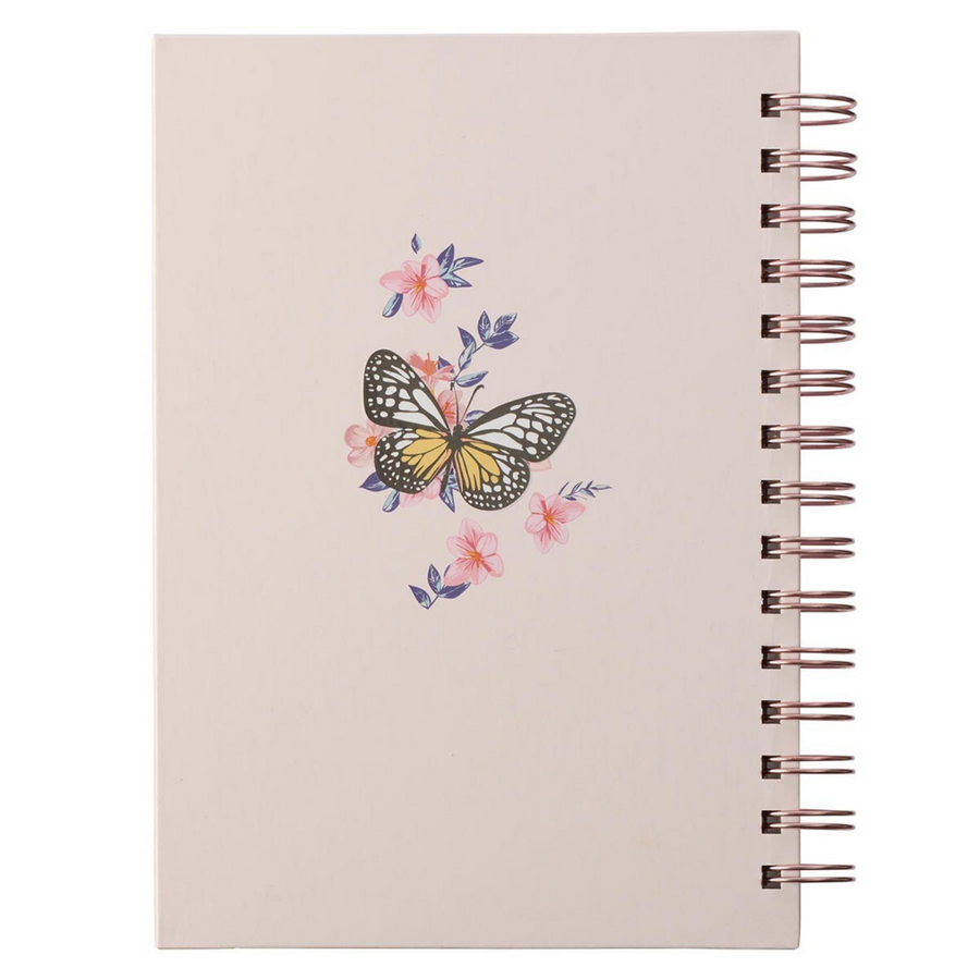 Personalized Journal Strength & Dignity Pink Butterfly Garden Large Wirebound Proverbs 31:25