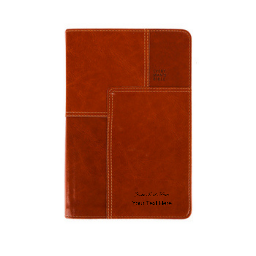 Personalized Every Man's Bible Deluxe Messenger Edition LeatherLike Brown New Living Translation