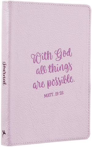 Personalized Custom Text Your Name With God All Things Are Possible Handy-Sized Full Grain Leather Journal Pink