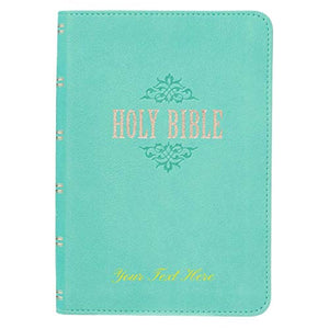 Personalized Custom Text Your Name KJV Holy Bible COMPACT Faux Leather Tiffany Blue King James Version